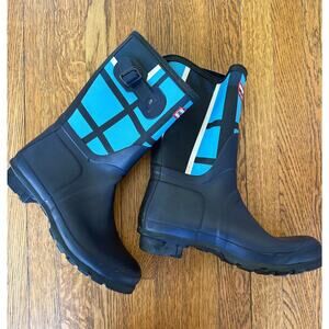 Hunter Women's Blue Plaid Rain Boots Size 8